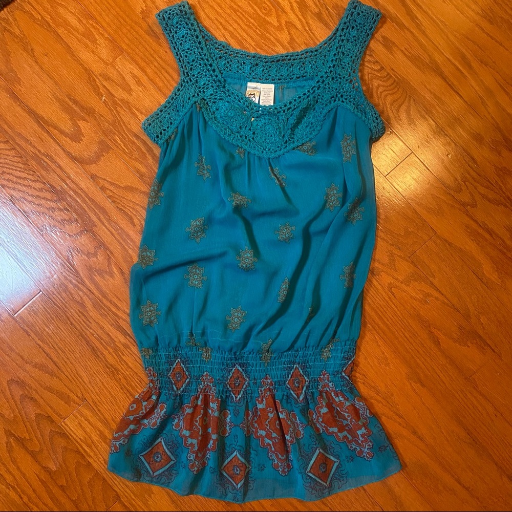 Long sheer teal shirt